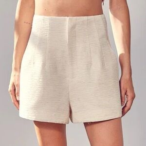 Beige Front Pleat Shorts